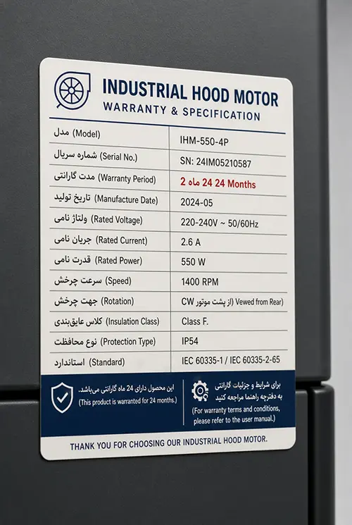 نمونه گارانتی موتور هود